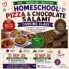Homeschool pizza and chocolate salami cooking class flyer advertisement.